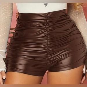 SHEIN SXY Ruched Leather Shorts